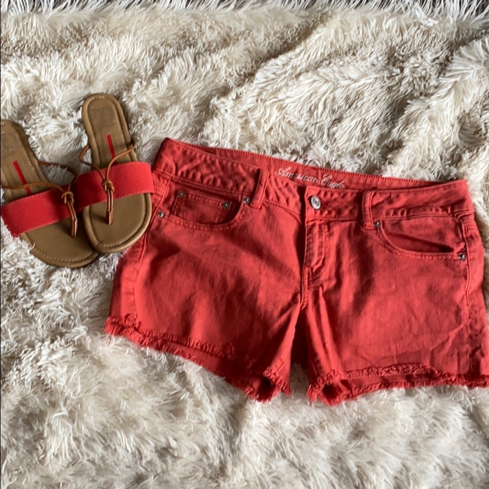 American Eagle frayed orange shorts, size 10
